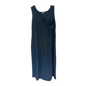Eileen Fisher Dress Black Sleeveless Cross‎ Front Midi V-Neck Casual Size XL